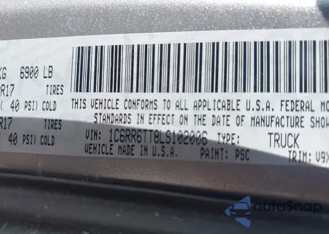 2020 Ram 1500 Classic Slt 4X2 6'4 Box из США, поврежденный, VIN 1C6RR6TT8LS102006